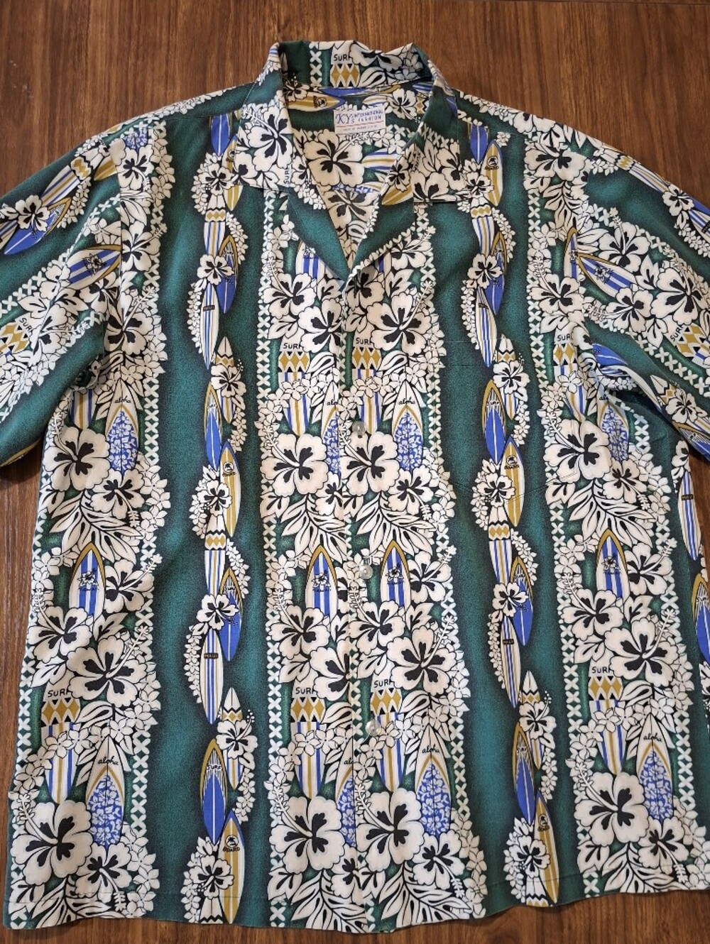 Kahala Green Floral Surfboard Camp Shirt